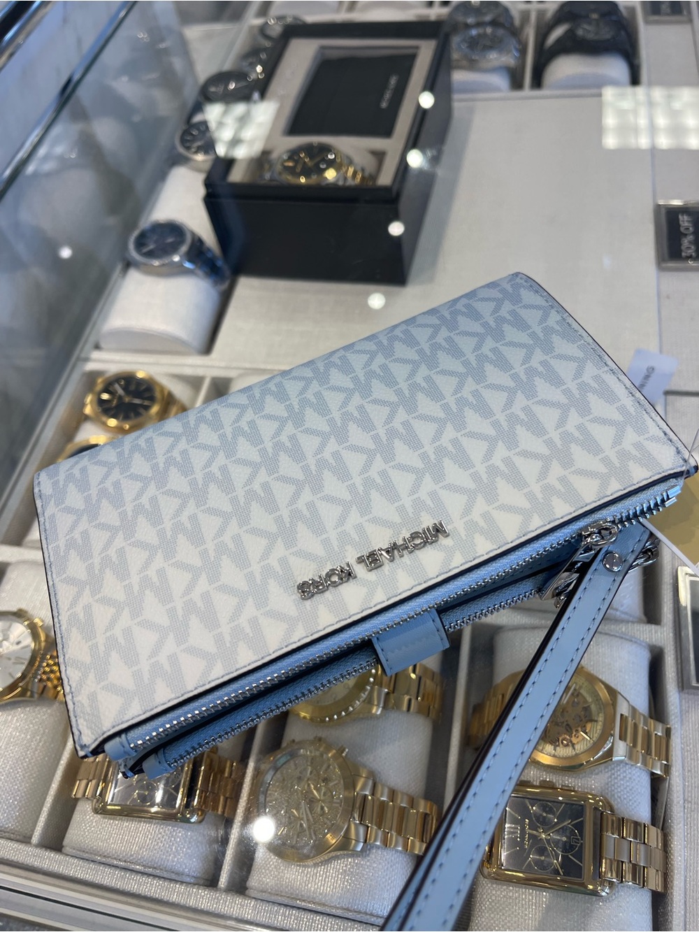 MICHAEL KORS Jet Set Large Double Zip Ombré Signature Logo Wristlet Pale Ocean - Picture 14 of 16